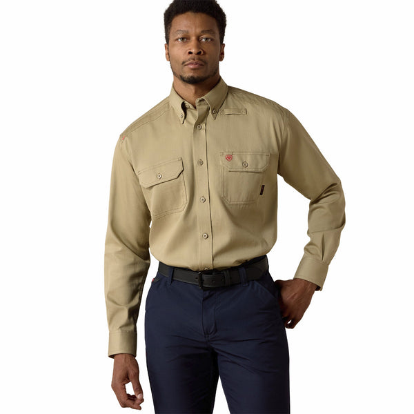 Ariat 10012251 Men's Flame Resistant Solid Long Sleeve Work Shirt - Khaki