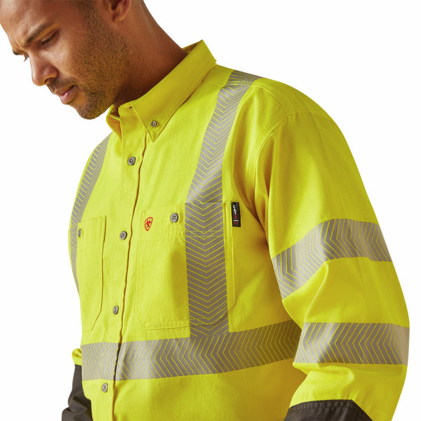 Ariat 10048689 Men's Flame Resistant Hi-Vis Long Sleeve Work Shirt - Hi-Vis Yellow