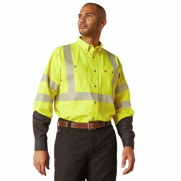 Ariat 10048689 Men's Flame Resistant Hi-Vis Long Sleeve Work Shirt - Hi-Vis Yellow