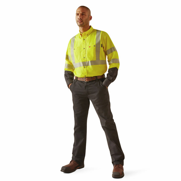 Ariat 10048689 Men's Flame Resistant Hi-Vis Long Sleeve Work Shirt - Hi-Vis Yellow