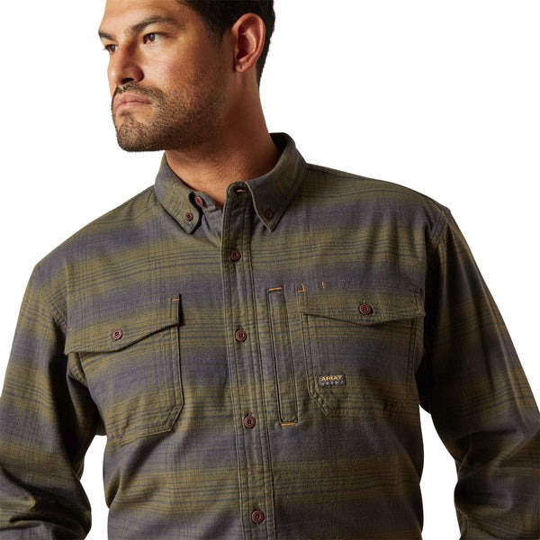 Ariat 10062530 Men's Rebar Flannel  DuraStretch Work Shirt - Burnt Olive