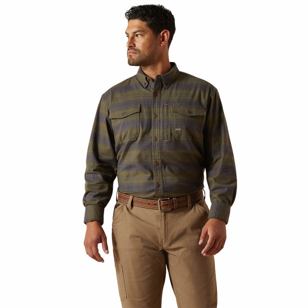 Ariat 10062530 Men's Rebar Flannel  DuraStretch Work Shirt - Burnt Olive