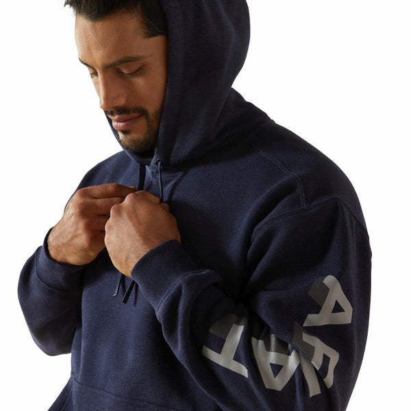 Ariat 10062708 Men's Rebar Lightweight Logo Hoodie - Navy Heather/Alloy