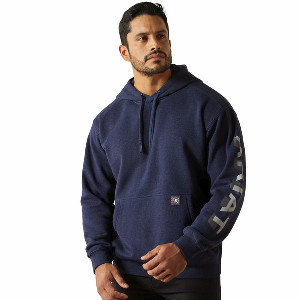 Ariat 10062708 Men's Rebar Lightweight Logo Hoodie - Navy Heather/Alloy