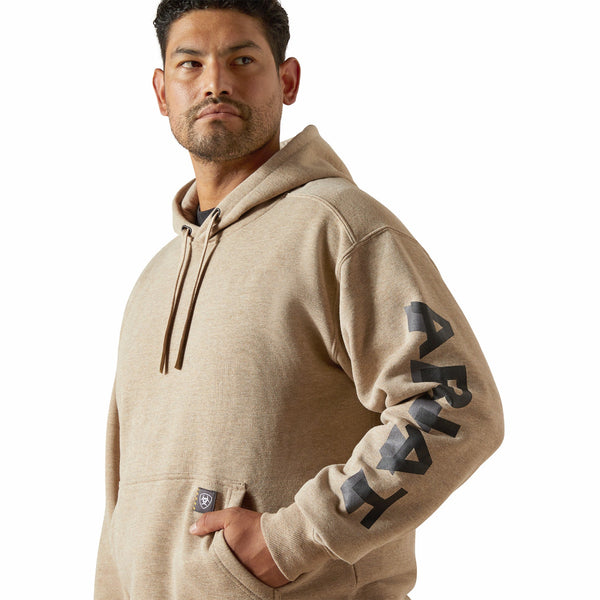 Ariat 10062712 Men's Rebar Lightweight Logo Hoodie - Oatmeal Heather/Black