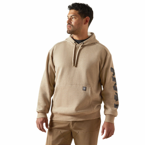 Ariat 10062712 Men's Rebar Lightweight Logo Hoodie - Oatmeal Heather/Black