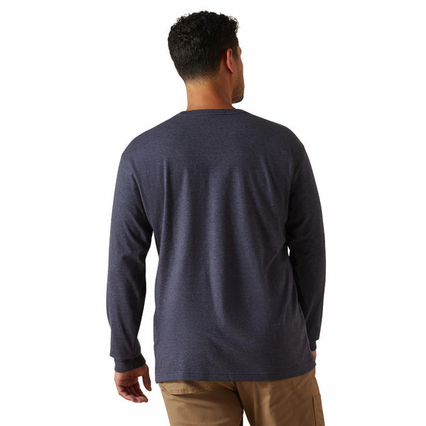 Ariat 10062755 Men's Rebar Cotton Strong Standard Logo Pocket Long Sleeve T-Shirt - Navy/USA