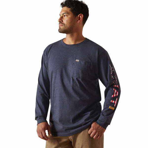 Ariat 10062755 Men's Rebar Cotton Strong Standard Logo Pocket Long Sleeve T-Shirt - Navy/USA