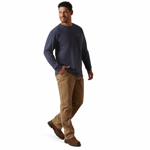 Ariat 10062755 Men's Rebar Cotton Strong Standard Logo Pocket Long Sleeve T-Shirt - Navy/USA