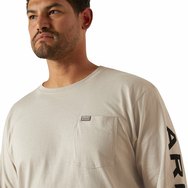 Ariat 10062756 Men's Rebar Cotton Strong Standard Logo Pocket Long Sleeve T-Shirt - String/Black