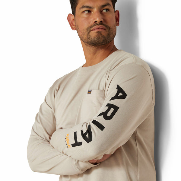 Ariat 10062756 Men's Rebar Cotton Strong Standard Logo Pocket Long Sleeve T-Shirt - String/Black