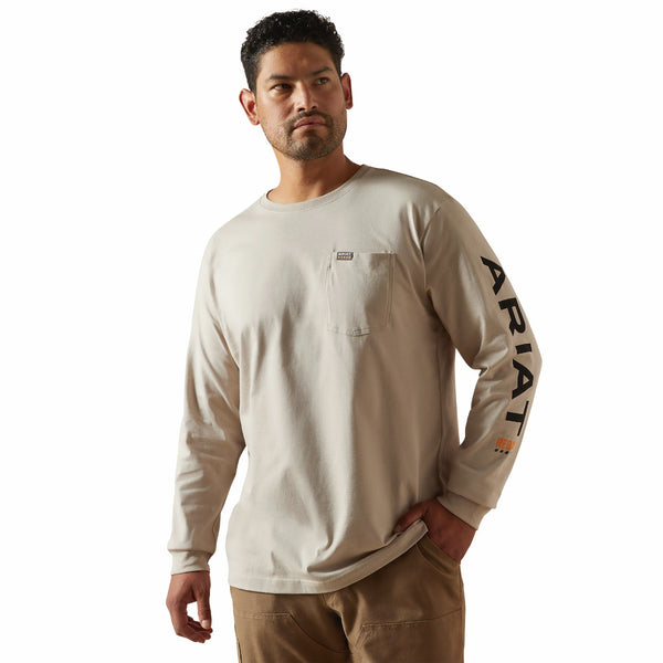 Ariat 10062756 Men's Rebar Cotton Strong Standard Logo Pocket Long Sleeve T-Shirt - String/Black