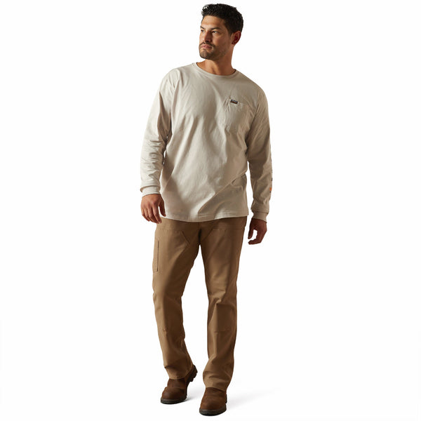 Ariat 10062756 Men's Rebar Cotton Strong Standard Logo Pocket Long Sleeve T-Shirt - String/Black