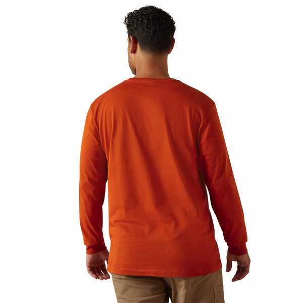 Ariat 10062759 Men's Rebar Cotton Strong Standard Logo Pocket Long Sleeve T-Shirt - Potter's Clay/Bitter Chocolate