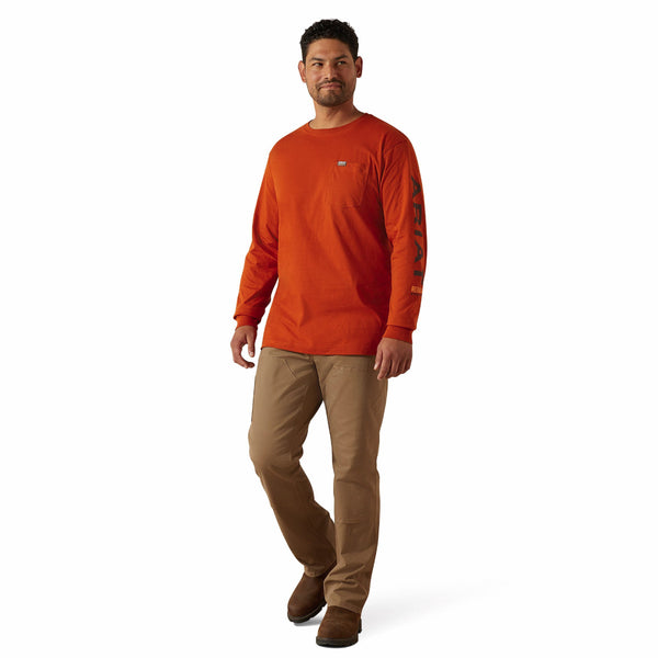 Ariat 10062759 Men's Rebar Cotton Strong Standard Logo Pocket Long Sleeve T-Shirt - Potter's Clay/Bitter Chocolate