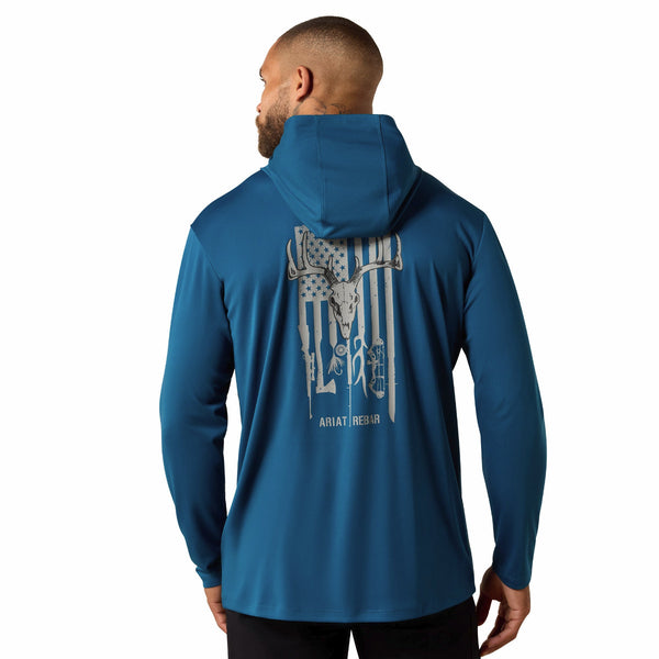 Ariat 10071108 Men's Rebar Sunblocker Outdoor Hooded Long Sleeve T-Shirt - Legion Blue