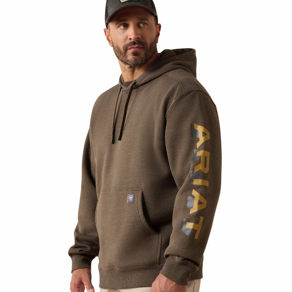 Ariat 10071201 Men's Rebar Lightweight Logo Hoodie - Major Brown Heather/Wood Thrush