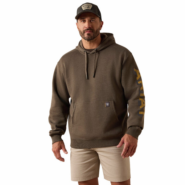 Ariat 10071201 Men's Rebar Lightweight Logo Hoodie - Major Brown Heather/Wood Thrush