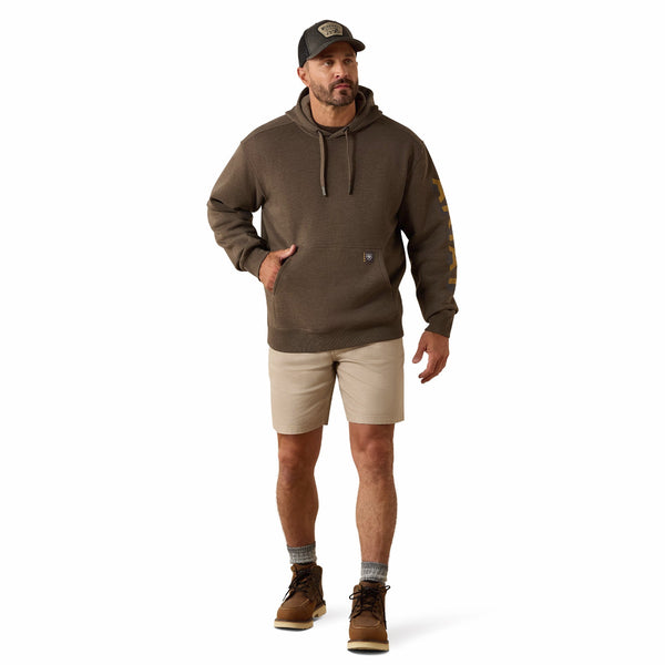 Ariat 10071201 Men's Rebar Lightweight Logo Hoodie - Major Brown Heather/Wood Thrush