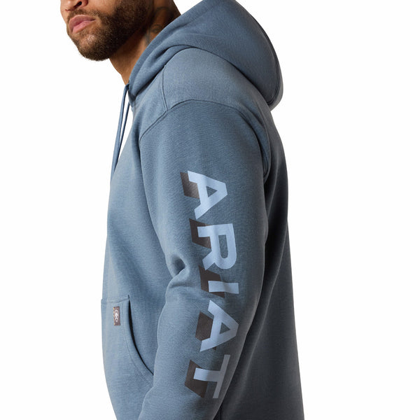 Ariat 10071246 Men's Rebar Lightweight Logo Hoodie - Baleen Blue Heather/Dusty Blue