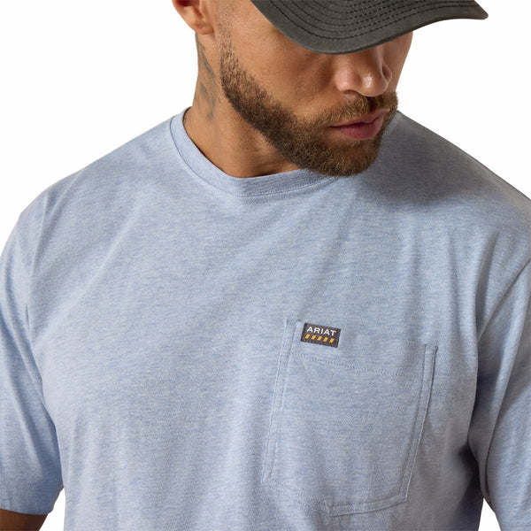 Ariat 10071288 Men's Rebar Cotton Strong Standard Pocket Short Sleeve T-Shirt - Washed Rain Heather