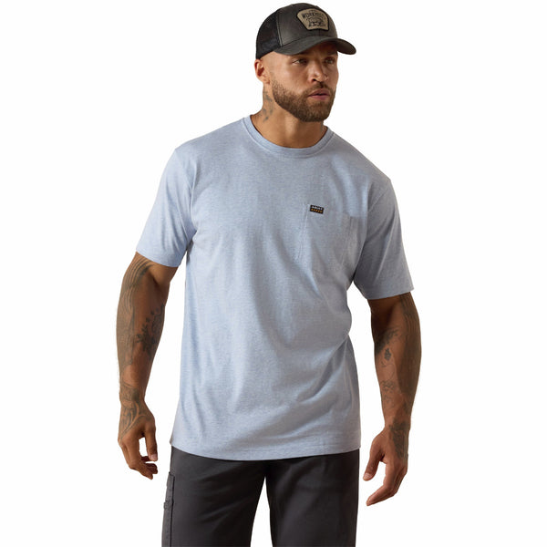 Ariat 10071288 Men's Rebar Cotton Strong Standard Pocket Short Sleeve T-Shirt - Washed Rain Heather