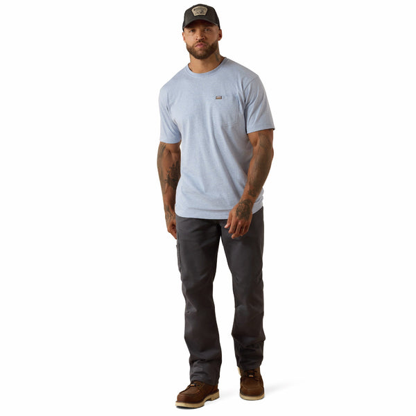 Ariat 10071288 Men's Rebar Cotton Strong Standard Pocket Short Sleeve T-Shirt - Washed Rain Heather