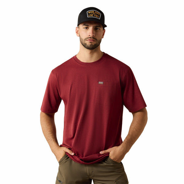 Ariat 10071289 Men's Rebar Cotton Strong Standard Pocket Short Sleeve T-Shirt - Brandy Snifter Heather