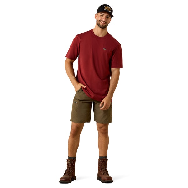 Ariat 10071289 Men's Rebar Cotton Strong Standard Pocket Short Sleeve T-Shirt - Brandy Snifter Heather
