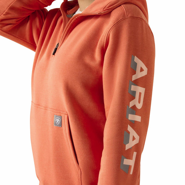 Ariat 10071333 Women's Rebar Lightweight Half Zip Hooded - Langunisto Heather/Tropical Peach