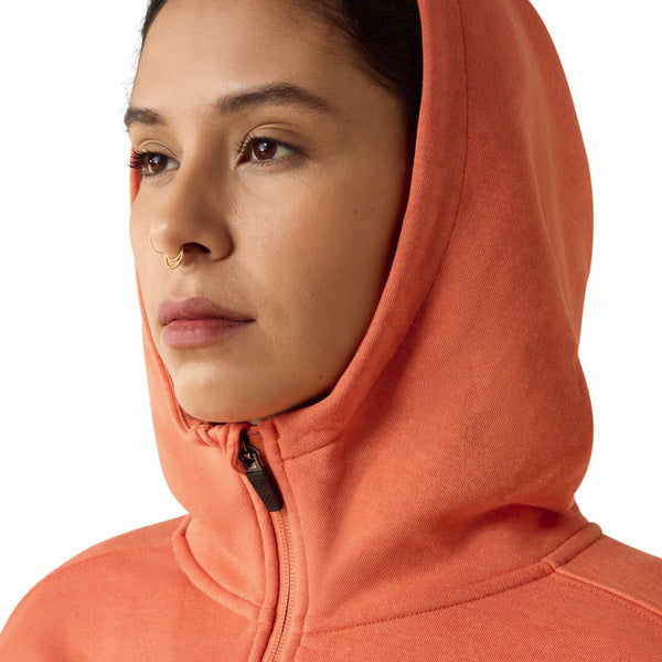 Ariat 10071333 Women's Rebar Lightweight Half Zip Hooded - Langunisto Heather/Tropical Peach