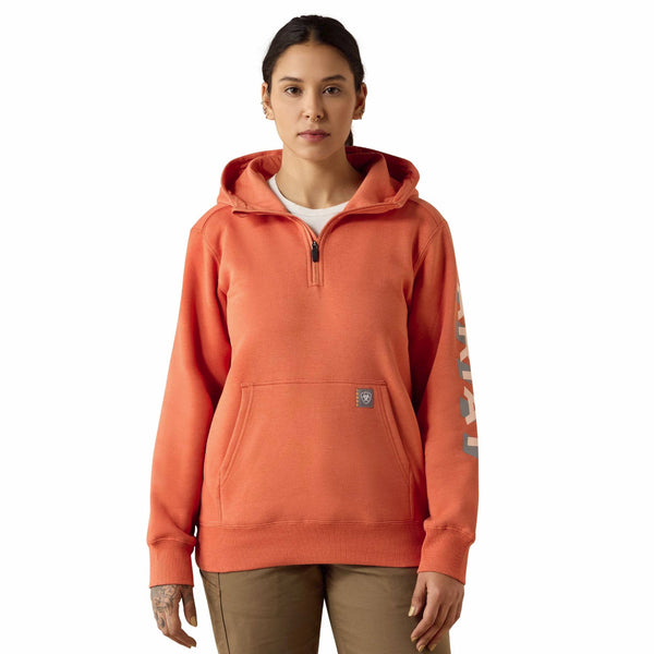Ariat 10071333 Women's Rebar Lightweight Half Zip Hooded - Langunisto Heather/Tropical Peach