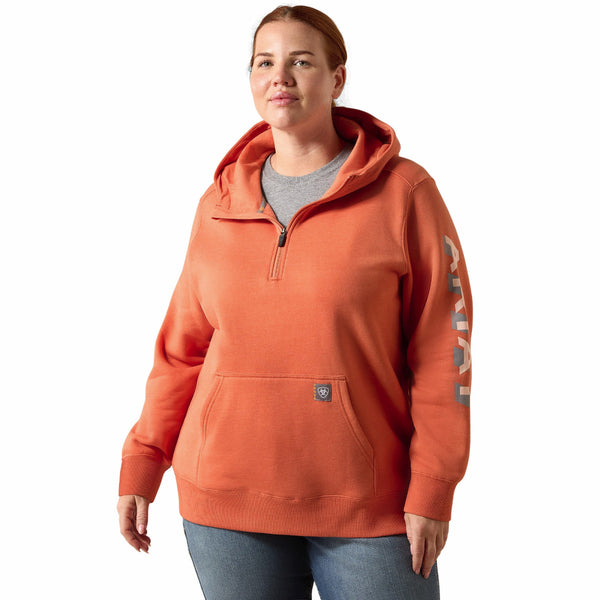 Ariat 10071333 Women's Rebar Lightweight Half Zip Hooded - Langunisto Heather/Tropical Peach