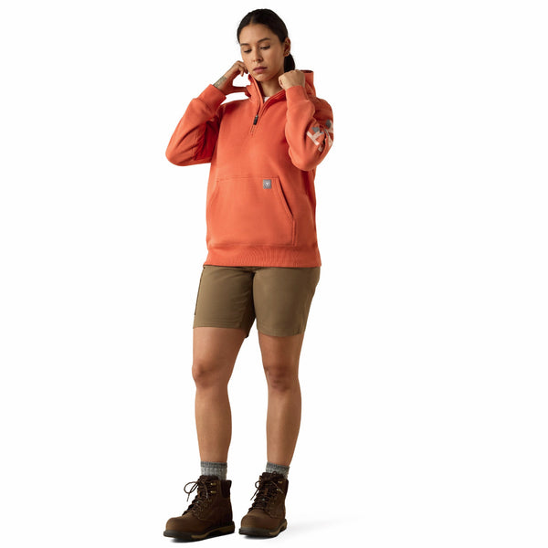 Ariat 10071333 Women's Rebar Lightweight Half Zip Hooded - Langunisto Heather/Tropical Peach