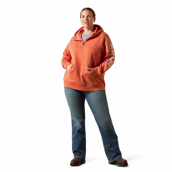 Ariat 10071333 Women's Rebar Lightweight Half Zip Hooded - Langunisto Heather/Tropical Peach
