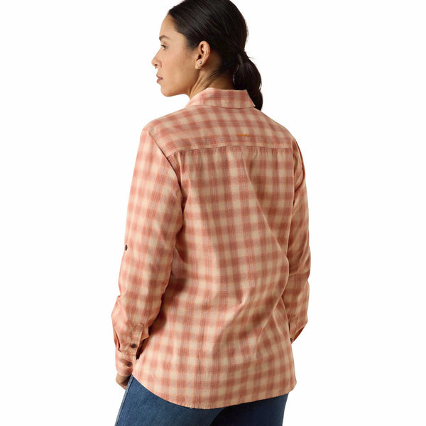 Ariat 10071566 Women's Rebar Made Tough DuraStretch Long Sleeve Work Shirt - Langoustino