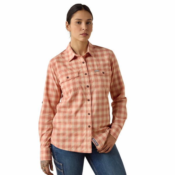 Ariat 10071566 Women's Rebar Made Tough DuraStretch Long Sleeve Work Shirt - Langoustino
