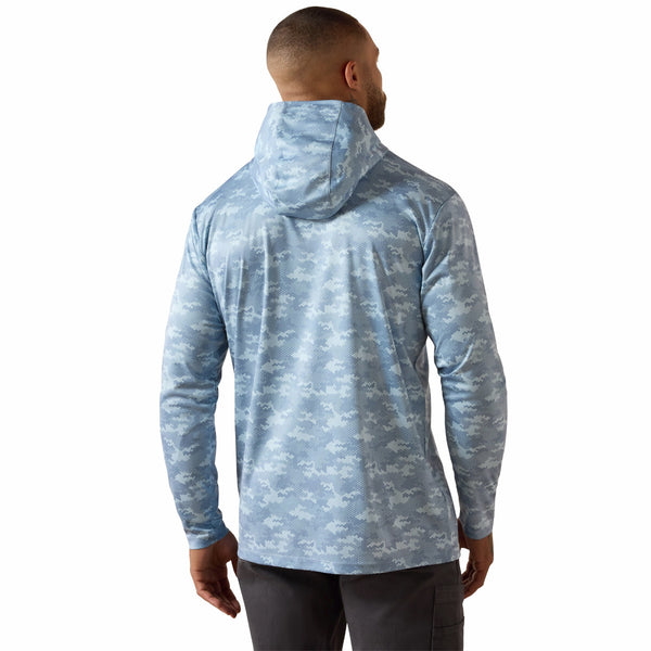 Ariat 10071658 Men's Rebar Sunblocker Printed Craft Hooded Long Sleeve T-Shirt - Dusty Blue