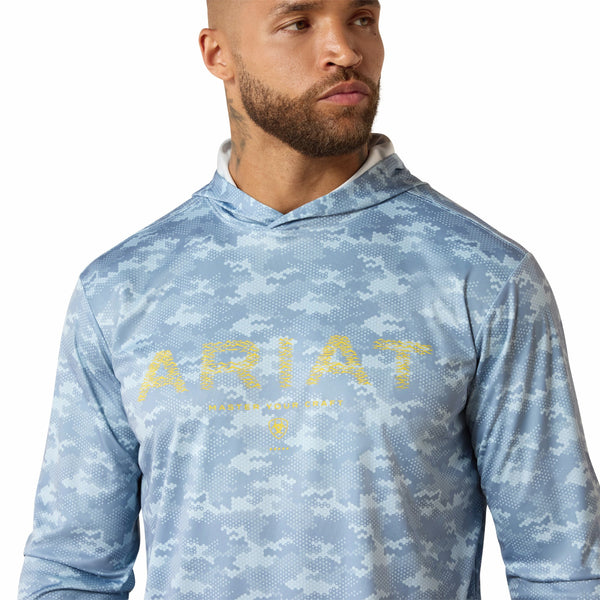 Ariat 10071658 Men's Rebar Sunblocker Printed Craft Hooded Long Sleeve T-Shirt - Dusty Blue