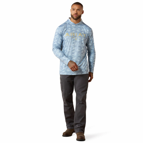Ariat 10071658 Men's Rebar Sunblocker Printed Craft Hooded Long Sleeve T-Shirt - Dusty Blue