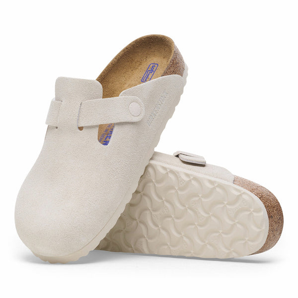 Birkenstock 1027667 Men's Boston Soft Footbed Suede Leather - Antique White