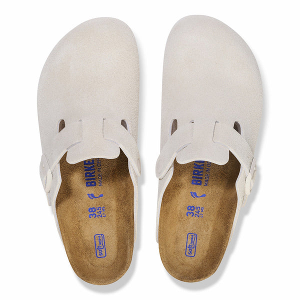 Birkenstock 1027667 Men's Boston Soft Footbed Suede Leather - Antique White
