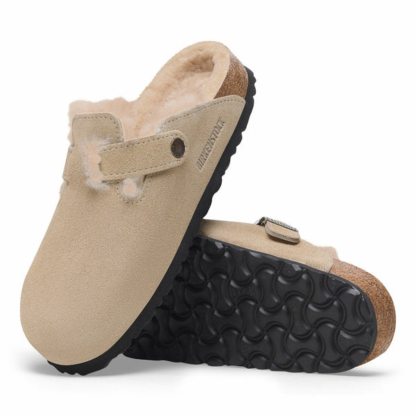 Birkenstock 1028299 Boston Shearling Taupe Suede Leather - Narrow