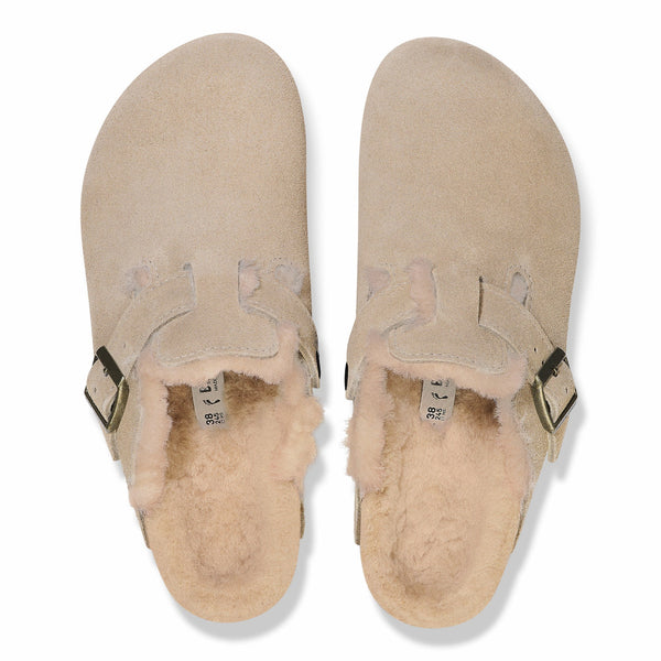 Birkenstock 1028299 Boston Shearling Taupe Suede Leather - Narrow