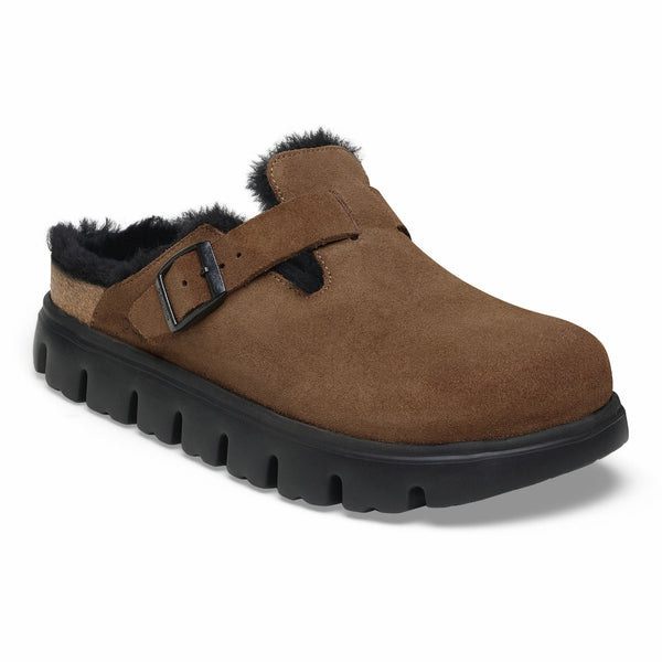 Birkenstock 1030574 Boston Chunky Dark Tea/Black Suede Shearling