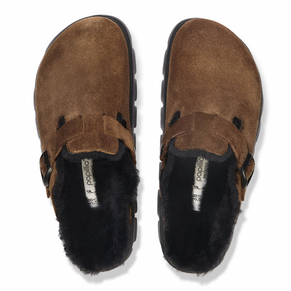 Birkenstock 1030574 Boston Chunky Dark Tea/Black Suede Shearling