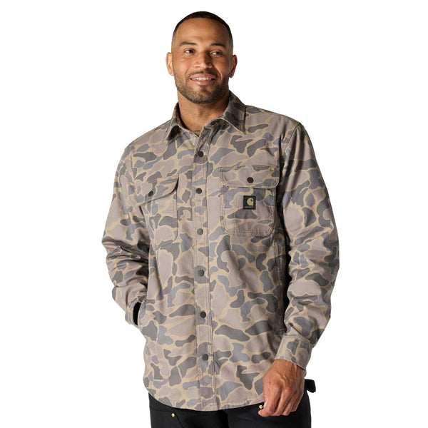 Carhartt 105419 Men's Rugged Flex Relaxed Fit Canvas Fleece-Lined Shirt Jac