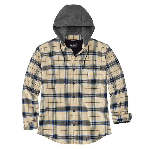 Carhartt 107011 Men's Rugged Flex Relaxed Fit Flannel Fleece Lined Hooded Shirt Jac