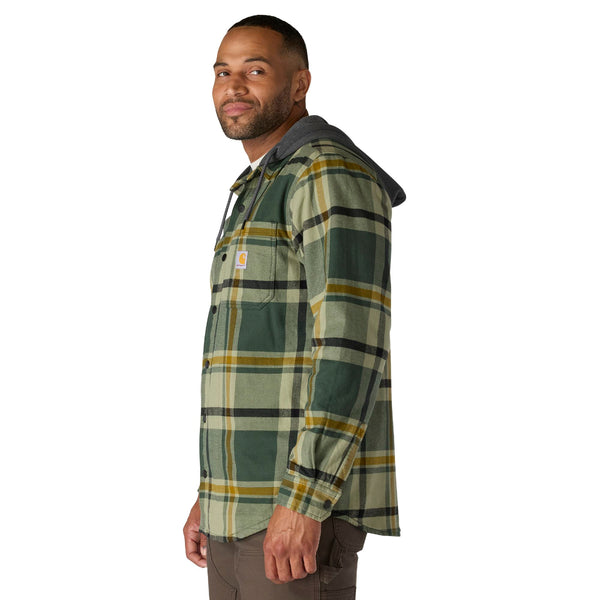 Carhartt 107011 Men's Rugged Flex Relaxed Fit Flannel Fleece Lined Hooded Shirt Jac