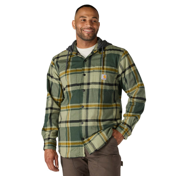 Carhartt 107011 Men's Rugged Flex Relaxed Fit Flannel Fleece Lined Hooded Shirt Jac